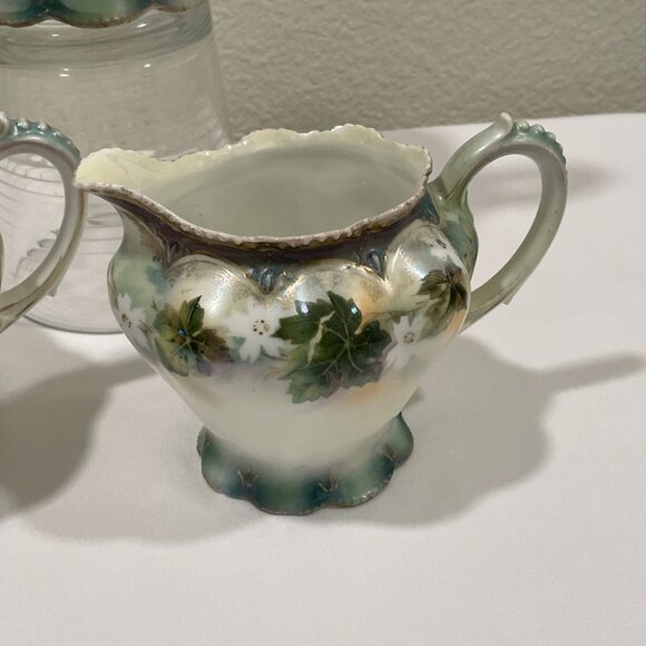 RS PRUSSIA Genuine Vintage Tea Set of 3, Ivory/Green/Gold/Rose Ivy & Floral - Picture 3 of 16